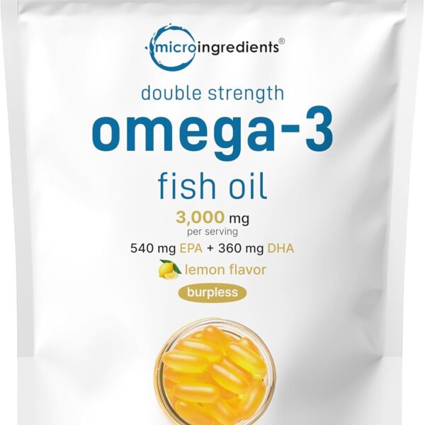 Micro Ingredients Omega 3 Fish Oil Supplements 3,000mg Per Serving, 240 Softgels | Lemon Flavored  Burpless | EPA 540mg + DHA 360mg | Deep Sea Fish