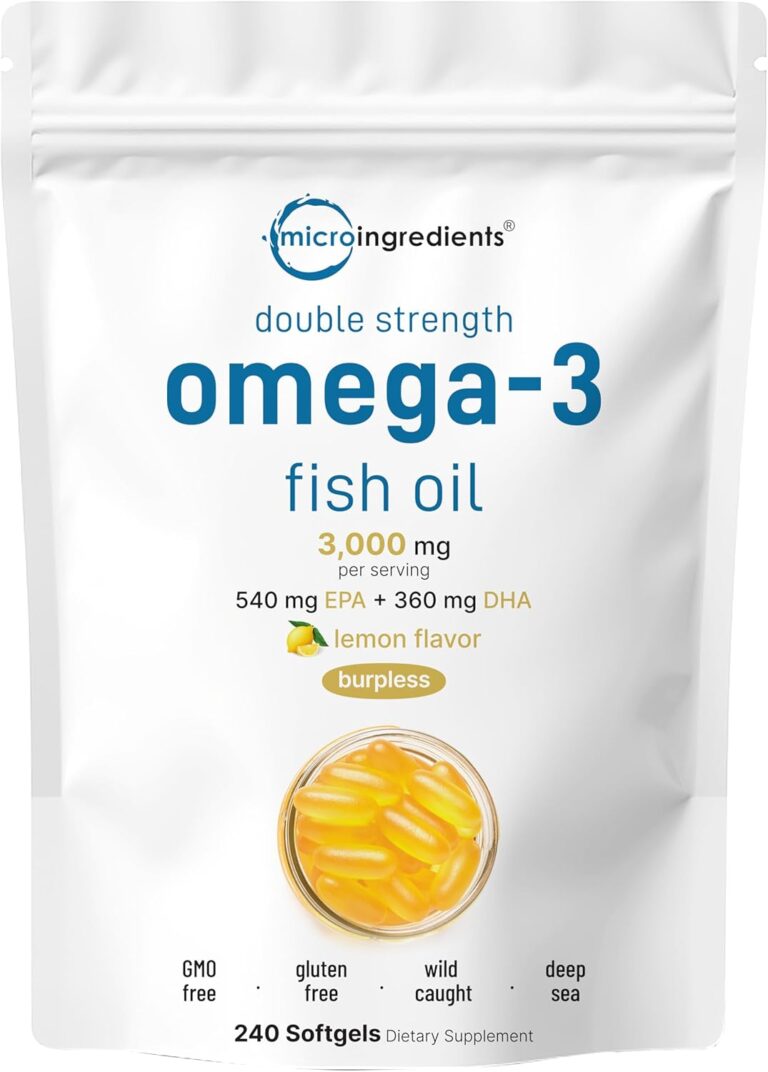 Micro Ingredients Omega 3 Fish Oil Supplements 3,000mg Per Serving, 240 Softgels | Lemon Flavored  Burpless | EPA 540mg + DHA 360mg | Deep Sea Fish