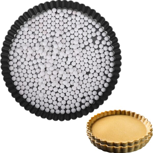 9in Tart Pan and 1.1lb Ceramic Pie Weights Set, 1.1in Depth Non-Stick Quiche Pan, Removable Bottom Carbon Steel Pie Pan, Round Pizza Pan for Pies, Tarts and Quiches