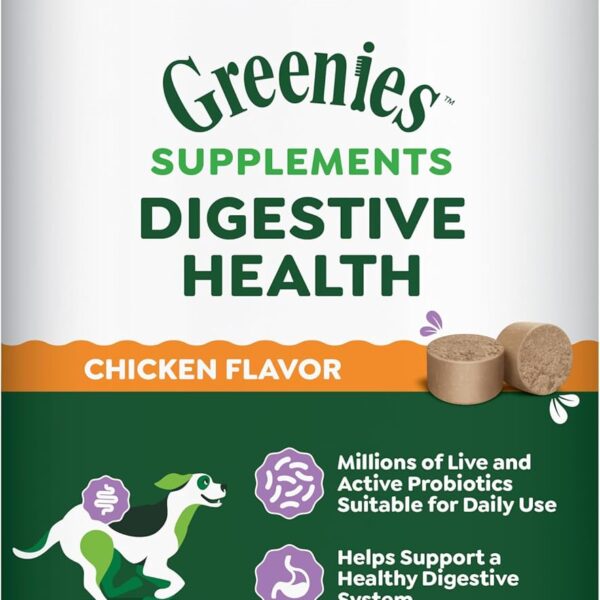 Greenies Supplements Digestive Health Probiotics for Dogs, Dog Probiotic Supplements, Chicken Flavor, 15.6 oz. Pouch of 80 Count