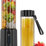 COKUNST Portable Blender - Small Smoothie & Shake Maker, 17 Oz (500ml) Personal Blender with 6 Blades, USB-C Rechargeable Mini Mixer with Extra Lid for Travel, Office, Gym, Black