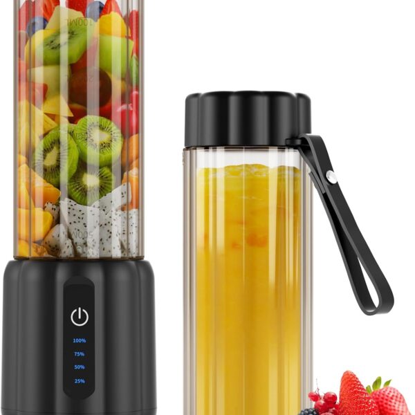 COKUNST Portable Blender - Small Smoothie & Shake Maker, 17 Oz (500ml) Personal Blender with 6 Blades, USB-C Rechargeable Mini Mixer with Extra Lid for Travel, Office, Gym, Black