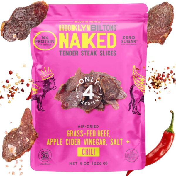 Brooklyn Biltong Air Dried Grass Fed Beef Snack, South African Beef Jerky (8 oz, Pack of 1) - Whole30 Approved, Paleo, Keto, Gluten Free, Sugar Free, Made in USA - (Peri Peri)