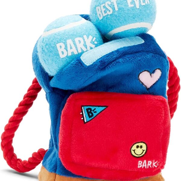 Barkbox 2 in 1 Interactive Plush Dog Toy - Rip and Reveal Toy for Dogs and Puppies - Stimulating Squeaky Pet Toys | Janspup Backpack (Large)