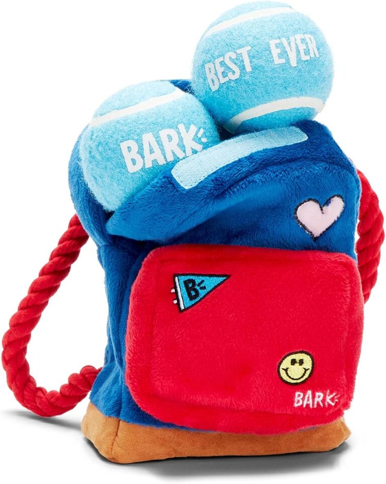 Barkbox 2 in 1 Interactive Plush Dog Toy - Rip and Reveal Toy for Dogs and Puppies - Stimulating Squeaky Pet Toys | Janspup Backpack (Large)