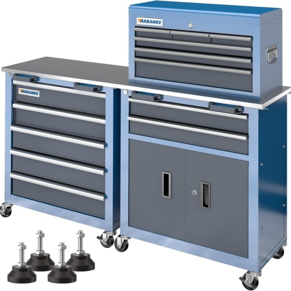 LARBANKE Rolling Tool Chest with Stainless Steel Tabletop,5-Drawer Tool Chest&8-Drawer Tool Box with Connection Buckle,Locking System Storage Cabinet with 360 Brake Swivel Wheels and Foot Pad