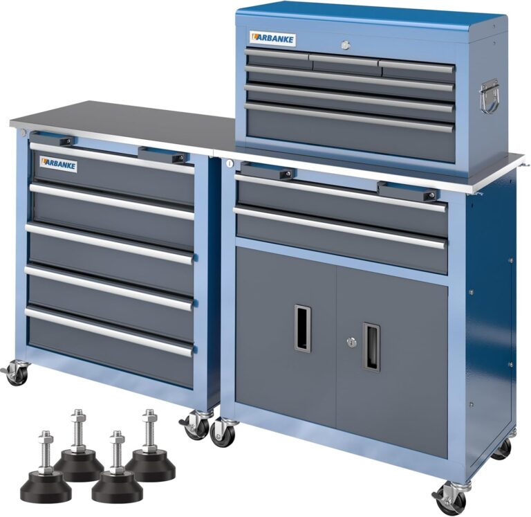 LARBANKE Rolling Tool Chest with Stainless Steel Tabletop,5-Drawer Tool Chest&8-Drawer Tool Box with Connection Buckle,Locking System Storage Cabinet with 360 Brake Swivel Wheels and Foot Pad