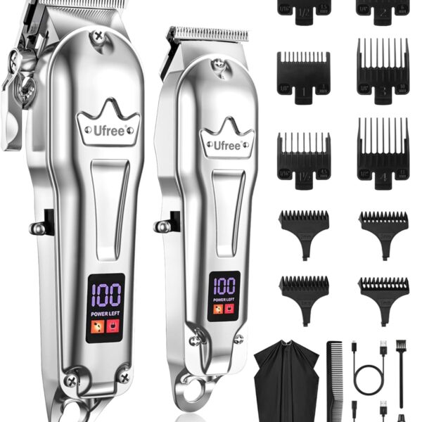 Ufree Hair Clippers for Men Professional, Barber Clippers and Trimmers Set, Cordless Hair Clippers for Hair Cutting Kit with LED Display, Electric Hair Trimmer, Gifts for Men, Silver