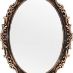 Vintage Decorative Gold Framed Mirror, Wall Hanging Mirrors & Tabletop Tray for Bedroom Living Room Dresser Decor, Oval- 9.6" W x 14.3" L (Bronze)