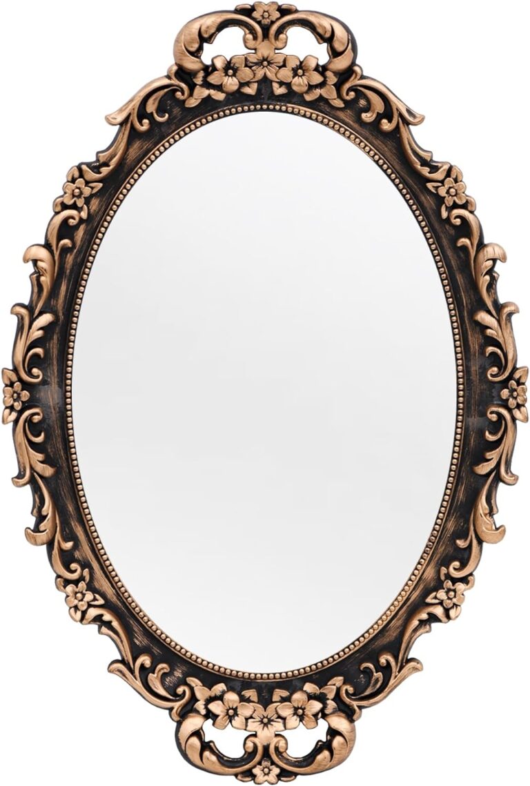 Vintage Decorative Gold Framed Mirror, Wall Hanging Mirrors & Tabletop Tray for Bedroom Living Room Dresser Decor, Oval- 9.6" W x 14.3" L (Bronze)
