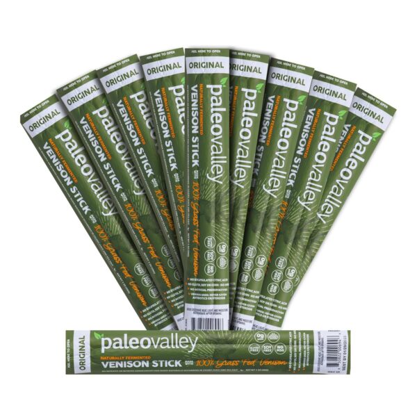 Paleovalley 100% Grass Fed Venison Sticks  10 Pack  Keto-Friendly, High Protein, Low-Calorie Snack  Omega-3 Rich, Gluten-Free, Nitrate-Free, Naturally Flavored  Healthy On-the-Go Meat Snack