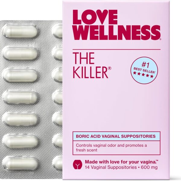 Love Wellness The Killer | Boric Acid Vaginal Suppositories | Balances pH & Supports Odor Control, a Healthy Vaginal Balance and Environment | Fast-Acting & Fragrance-Free | Gentle & Effective | 14 Ct