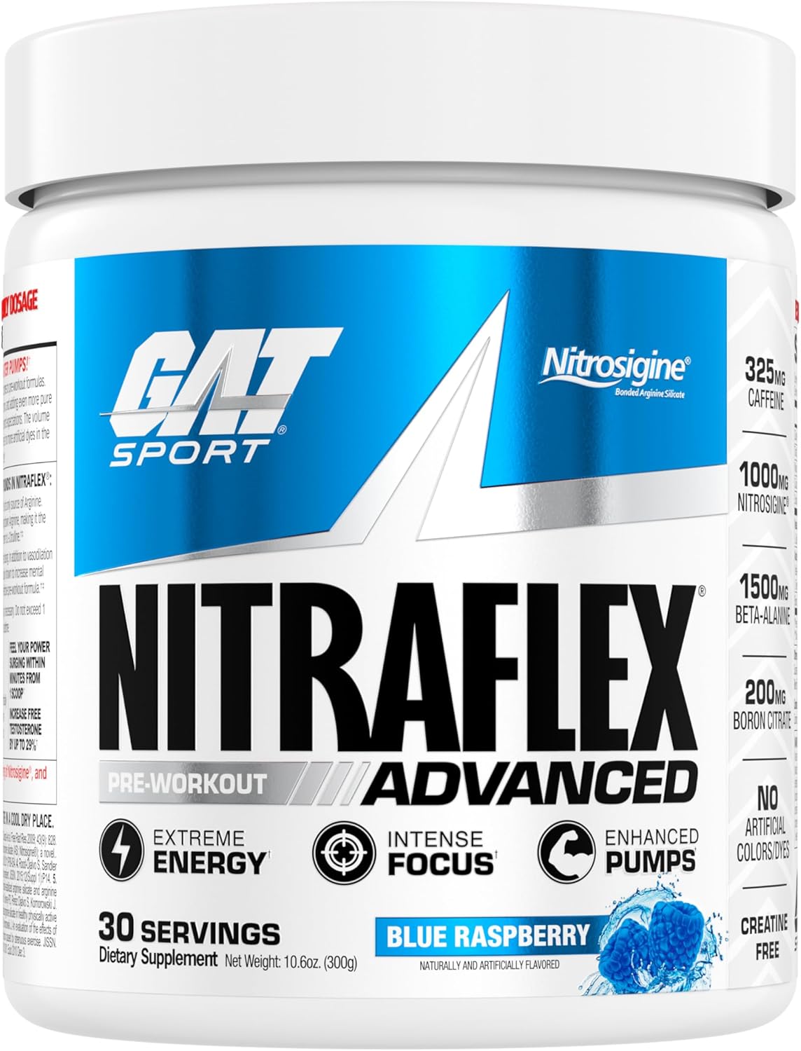 GAT SPORT Nitraflex Advanced Pre-Workout Powder, Increases Blood Flow, Boosts Strength and Energy, Improves Exercise Performance, (Blue Raspberry, 30 Servings) GAT SPORT Nitraflex Advanced Pre-Workout Powder, Increases Blood Flow, Boosts Strength and Energy, Improves Exercise Performance, (Blue Raspberry, 30 Servings)