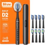 Bitvae ADA Accepted Electric Toothbrush, Travel Toothbrush Rechargeable for Adults and Kids, 60-Day Battery, 5 Modes, 8 Heads, Portable Travel Case & Holder, Shadow Black
