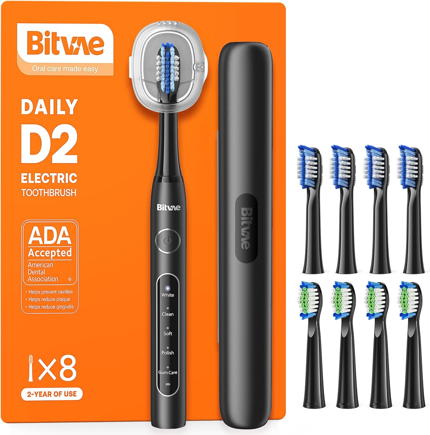 Bitvae ADA Accepted Electric Toothbrush, Travel Toothbrush Rechargeable for Adults and Kids, 60-Day Battery, 5 Modes, 8 Heads, Portable Travel Case & Holder, Shadow Black Bitvae ADA Accepted Electric Toothbrush, Travel Toothbrush Rechargeable for Adults and Kids, 60-Day Battery, 5 Modes, 8 Heads, Portable Travel Case & Holder, Shadow Black