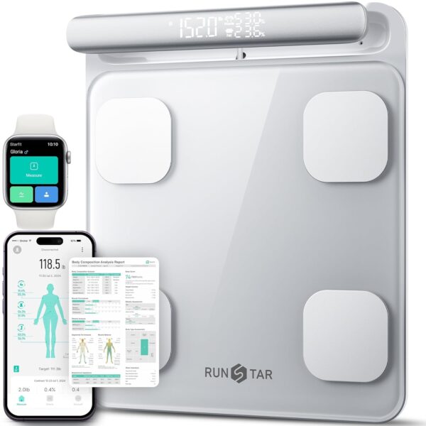 RunStar Smart Scale for Body Weight and Fat Percentage FSA&HSA Eligible, 8-Electrode Digital Bathroom Scale with BMI, Body Fat & Muscle Mass to 28 Body Composition and Printable Body Analysis Report