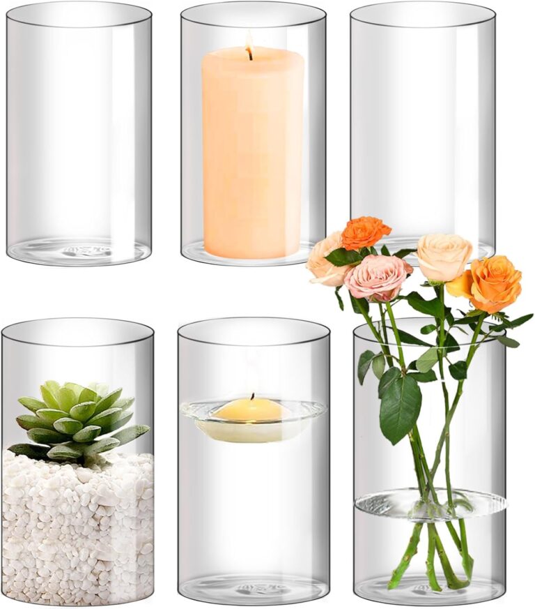 Hurricane Candle Holder,Open Ended Glass Candleholder Multiple Size Choices,Clear Cylinder Glass Candle Holder for Wedding Centerpieces(6 PCS,3 PCS H:6" D:4",3PCS H:5.5" D:3.3")