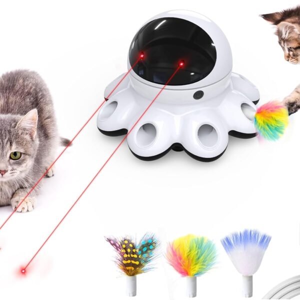 ORSDA Cat Laser Toy, 2-in-1 Interactive Automatic Motion Activated Moving 8 Holes Whack A Mole Feather, USB Rechargeable Electronic Smart Sensor Kitten Toys for Indoor Exercise