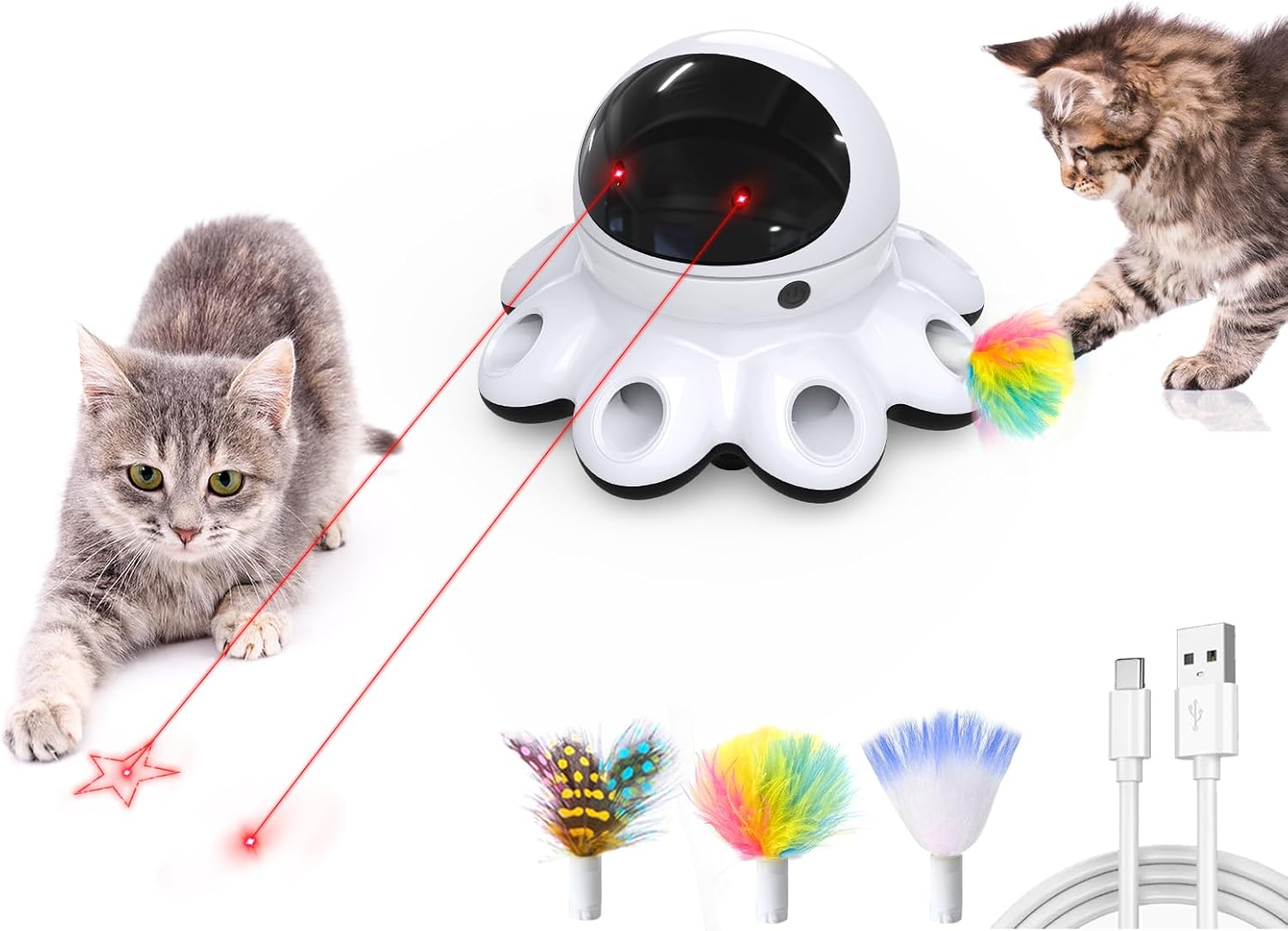 ORSDA Cat Laser Toy, 2-in-1 Interactive Automatic Motion Activated Moving 8 Holes Whack A Mole Feather, USB Rechargeable Electronic Smart Sensor Kitten Toys for Indoor Exercise ORSDA Cat Laser Toy, 2-in-1 Interactive Automatic Motion Activated Moving 8 Holes Whack A Mole Feather, USB Rechargeable Electronic Smart Sensor Kitten Toys for Indoor Exercise