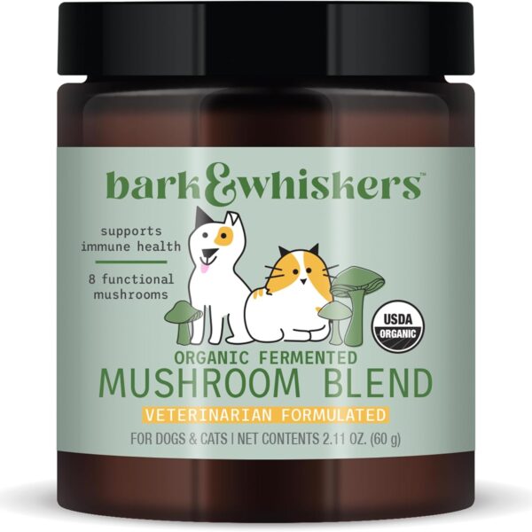 Dr. Mercola Bark & Whiskers Organic Fermented Mushroom Blend - Cat & Dog Supplement - Supports Digestive & Immune Health - Free from Additives, Filler & Gluten - 2.11 oz. (60 Scoops)