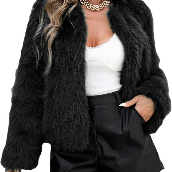 Zando Faux Fur Coats for Women 2026 - Cropped Faux Fur Jacket Women Outwear Long Sleeve Pockets Shaggy Warm Winter Coats
