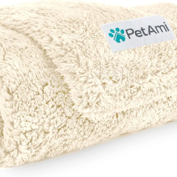PetAmi Fluffy Waterproof Dog Blanket for Small Medium Dogs, Soft Warm Pet Sherpa Throw Pee Proof Couch Cover, Reversible Cat Puppy Bed Blanket Sofa Protector, Plush Washable Pad (Beige Cream, 24x32)