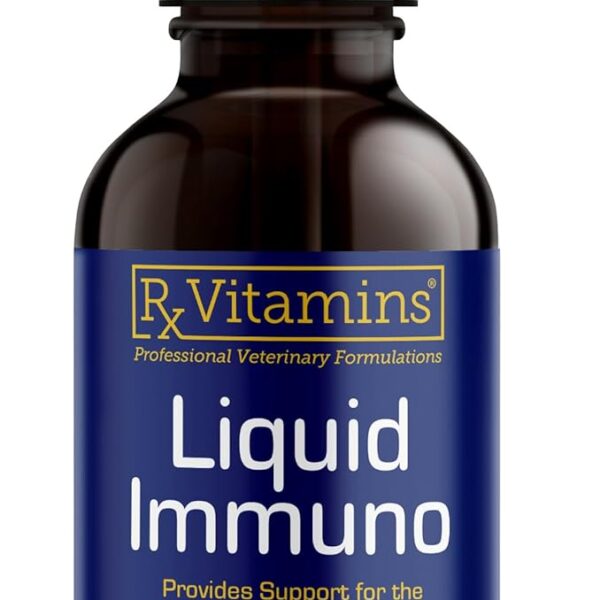 Rx Vitamins Liquid Immuno - with L-Lysine for Cats and Dog Health - Reishi Mushroom Supplement for Dogs & Cat Immune Support - Vitamins and Eye Supplements with Lutein - Bacon (2oz)
