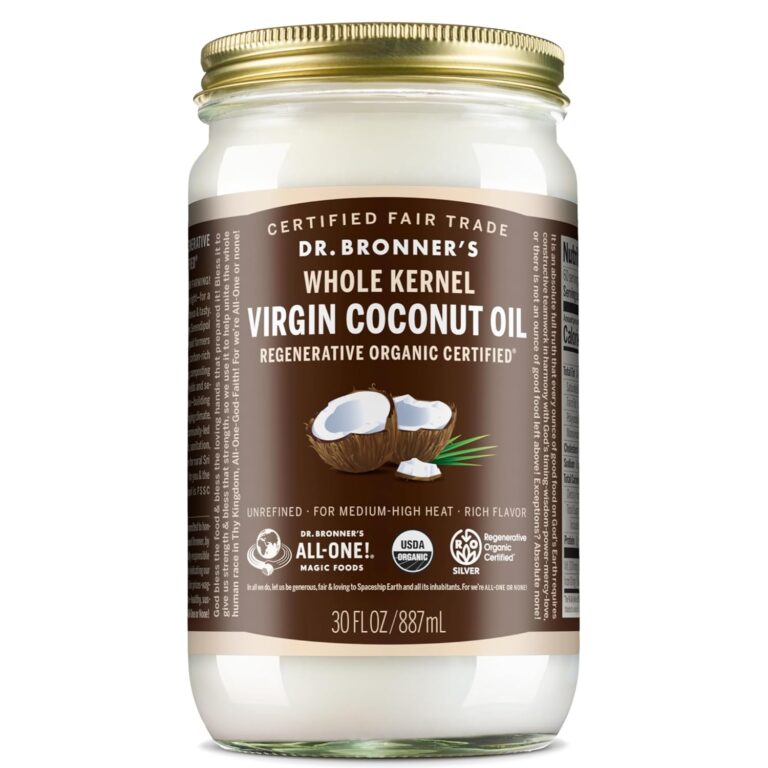 Dr. Bronner's - Organic Virgin Coconut Oil (Whole Kernel, 30 Ounce) - Coconut Oil for Cooking, Baking, Hair and Body, Unrefined and Fresh-Pressed, Rich and Nutty Flavor, Fair Trade, Vegan, Non-GMO