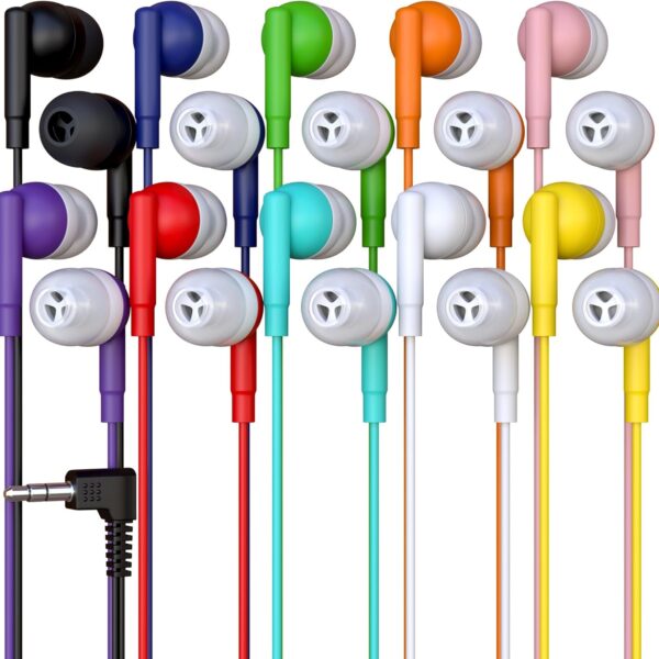 10 Pack Bulk Wired Earbuds, In Ear Headphones with 3.5mm Jack, 4ft Tangle Free Cable, Comfortable Fit, Affordable and Cost Effective, Ideal for School Classroom Testing Students Events Groups, Mix
