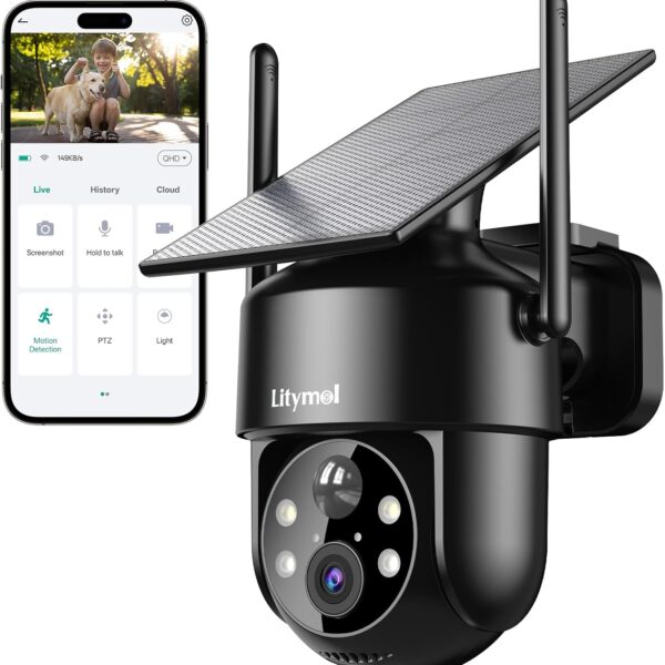 2K 2.4g WiFi Security Cameras Wireless Outdoor, 360 View Solar Cameras for Home Security, Color Night Vision, AI Detection, 2-Way Audio, Spotlight Siren Alarm, SD/Cloud Storage