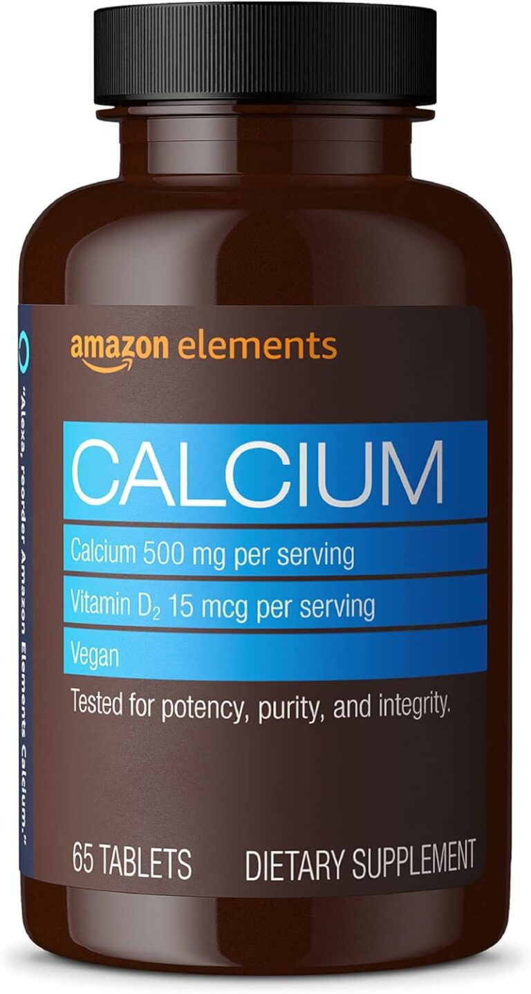 Amazon Elements Calcium plus Vitamin D, 500mg with D2 600IU, Vegan, Supports Strong Bones, 65 Tablets (Packaging may vary)