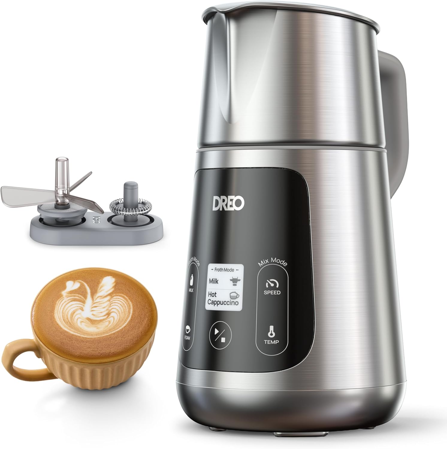 DREO Milk Frother, All-in-1 Electric Foam Maker for Coffee, 15oz/450ml Automatic Foam Frother for Latte Art-level Microfoam, 30+ Drinks, Easy to Clean, Dishwasher Safe, LED display DREO Milk Frother, All-in-1 Electric Foam Maker for Coffee, 15oz/450ml Automatic Foam Frother for Latte Art-level Microfoam, 30+ Drinks, Easy to Clean, Dishwasher Safe, LED display