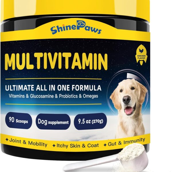 Dog Vitamins, Dog Multivitamin Powder, with Probiotics, Glucosamine, Omega 3, Support Gut, Joint & Mobility, Itch Skin & Coat, Minerals & Antioxidant for Immune Health, Daily Essential Dog Supplements