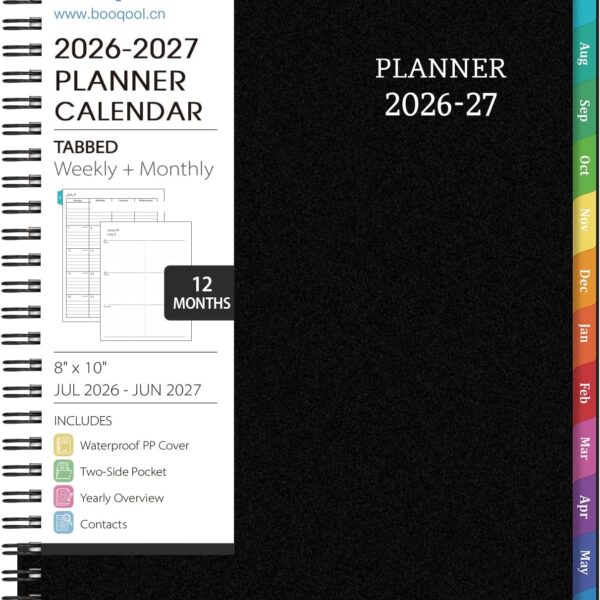 Planner 2026-2027 - Academic Planner 2026-2027 Weekly and Monthly from Jul. 2026 - Jun. 2027, 8" x 10", Wirebound, 12 Monthly Tabs, Flexible PP Cover, Suitable for School & Office, Enterprise