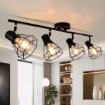 HiBay 4-Light Track Lighting Farmhouse, Directional Ceiling Track Light Fixtures Black, Industrial Flush Mount Spotlight for Kitchen, Dining Room, Bedroom, E26 Base (Bulbs Not Included)