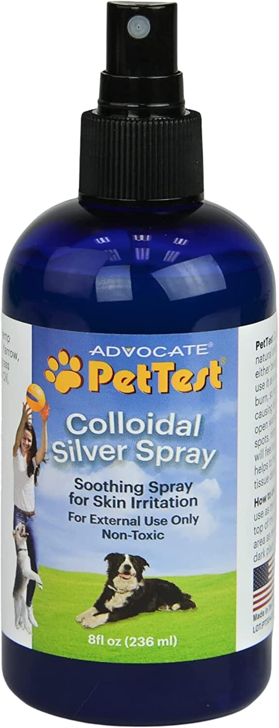 Colloidal Silver Spray Large 8oz/240ml Formulated for Dogs, Best Dog Antibiotic Treatment for Hot Spots, Burns, Irritations, Rashes, Wounds, Cuts & Scratches