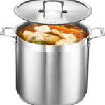 Stainless Steel Stockpot with Lid 16 Quart, Durable 18/8 Stainless Steel, Impact-Bonded Base for Even Heating, Riveted Handles, Oven & All Stove Compatible, Safe Up To 500F (260C)