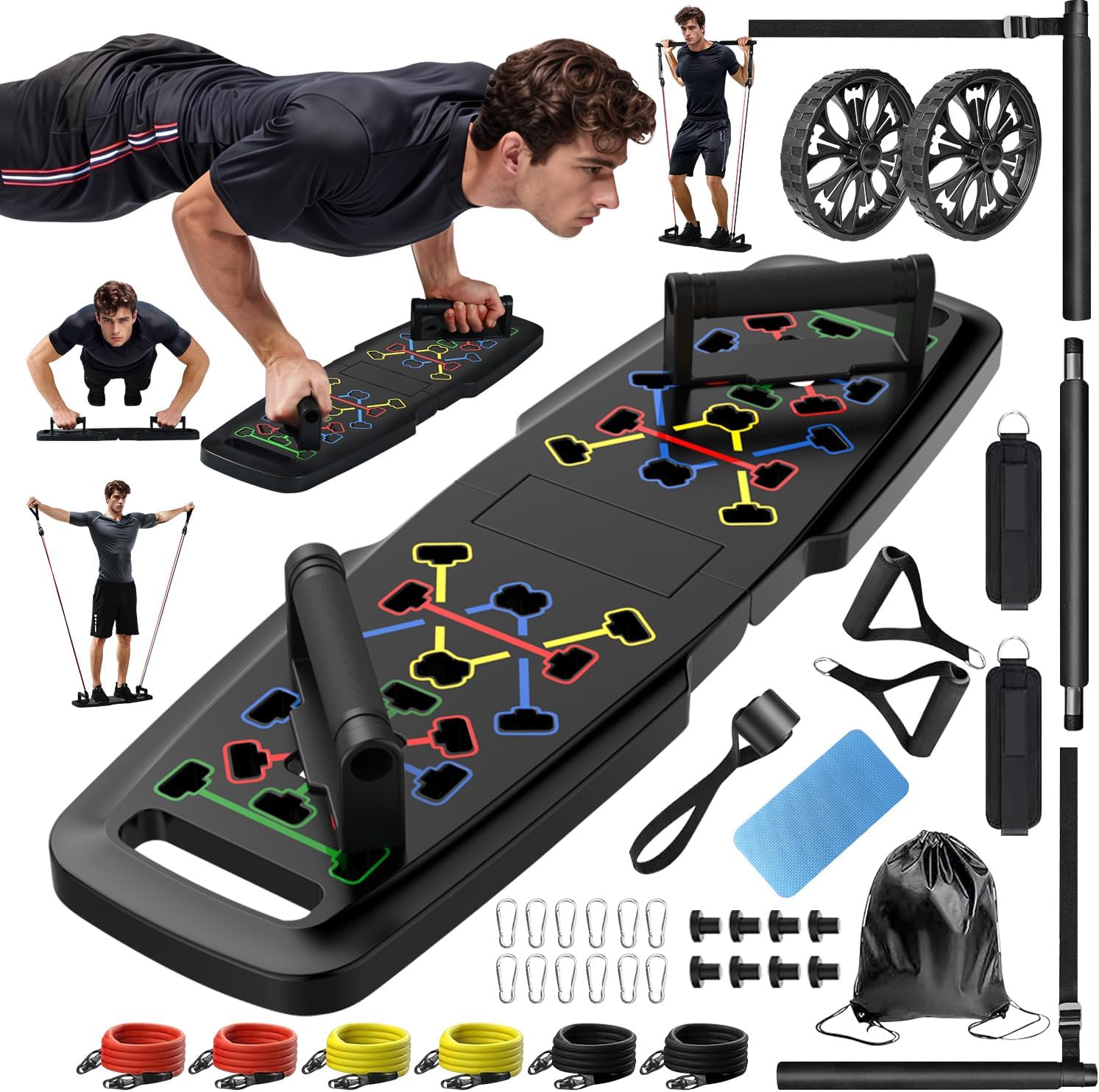 MQRW Push Up Board,Home Gym,Portable Exercise Equipment,Pilates Bar and 20 Fitness Accessories with Resistance Bands and Ab Roller Wheel,Full Body Workout at Home MQRW Push Up Board,Home Gym,Portable Exercise Equipment,Pilates Bar and 20 Fitness Accessories with Resistance Bands and Ab Roller Wheel,Full Body Workout at Home