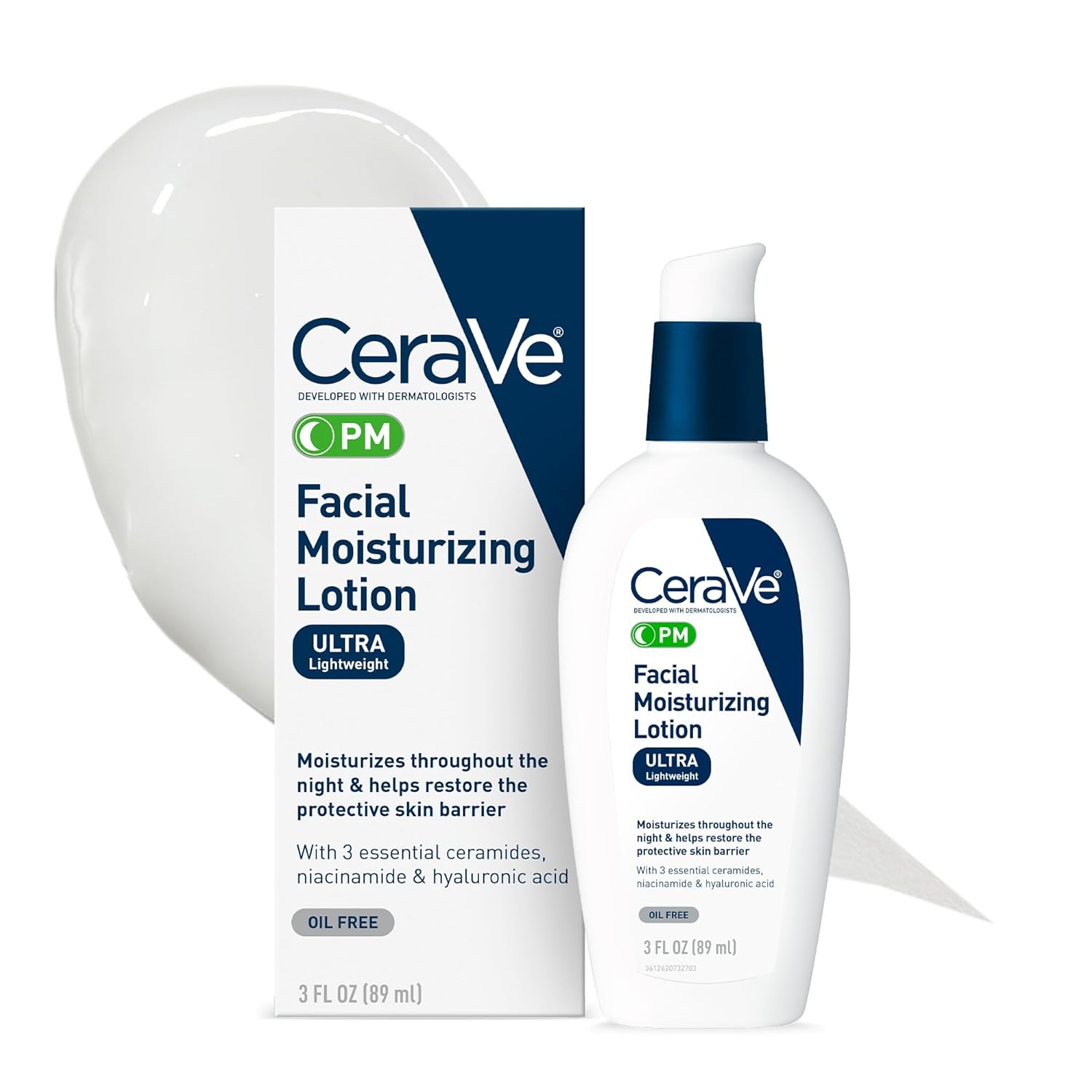 CeraVe PM Facial Moisturizing Lotion, Night Cream with Hyaluronic Acid and Niacinamide, Ultra-Lightweight, Oil-Free Moisturizer for Face, 3 Ounce CeraVe PM Facial Moisturizing Lotion, Night Cream with Hyaluronic Acid and Niacinamide, Ultra-Lightweight, Oil-Free Moisturizer for Face, 3 Ounce