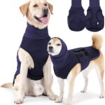 Dog Anxiety Jacket, Breathable Dog Anxiety Relief Vest Shirt, 2-in-1 Large Doggy Calming Hoodie with Ears Wrap for Thunderstorms, Fireworks, Vet Visits, Separation, Noise Protect Recovery (Blue, S)