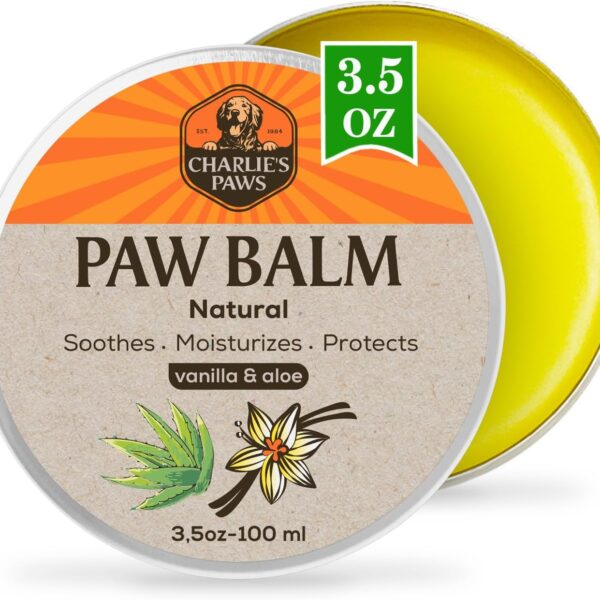 CHARLIE'S PAWS Paw Balm for Dog and Cat Paw Pad Balm Dog Nose Balm Cat Butter Paw Moisturizer Protect Dry Cracked Paw Foot Paw Elbows with 100% Natural Oil 3.5 Oz (Aloe & Vanilla)