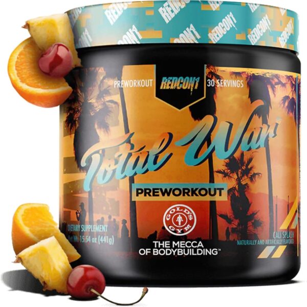 REDCON1 Total War Pre Workout, Cali Splash - Fast Acting Caffeinated Preworkout for Men + Women with Beta Alanine - Contains Citrulline Malate for Increased Pump, Blood Flow (30 Servings)