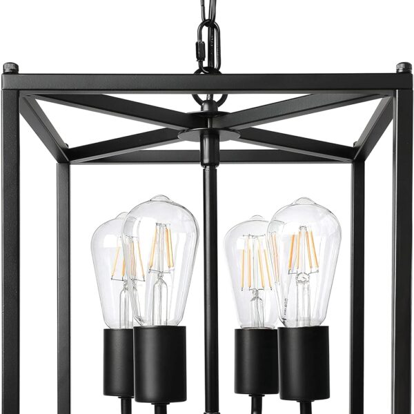 Unicozin 4-Light Black Farmhouse Chandelier, Iron Lantern Pendant Light Rustic Cage Adjustable Height, E26 Base Industrial Hanging Lights for Kitchen Island Dining Room Hallway Foyer Entryway