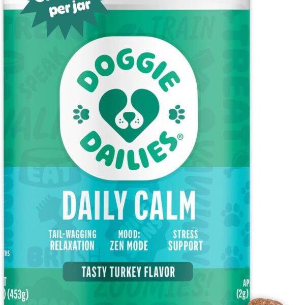Doggie Dailies Calming Chews for Dogs - Melatonin for Dogs with Chamomile to Help Manage Stress Relief - Calm & Relaxation During Thunderstorms, Fireworks, Travel, & Separation (Turkey) 225 Soft Chews