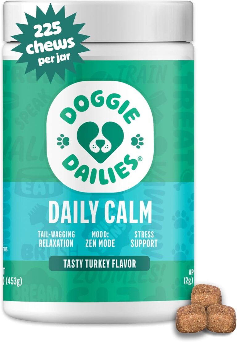 Doggie Dailies Calming Chews for Dogs - Melatonin for Dogs with Chamomile to Help Manage Stress Relief - Calm & Relaxation During Thunderstorms, Fireworks, Travel, & Separation (Turkey) 225 Soft Chews