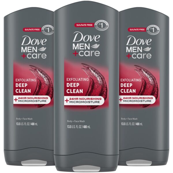 Dove Men+Care Body + Face Wash 3-Pack  Exfoliating Deep Clean with 24HR Nourishing MicroMoisture, Citrus & Cedarwood Scent, 13.5 Oz Ea