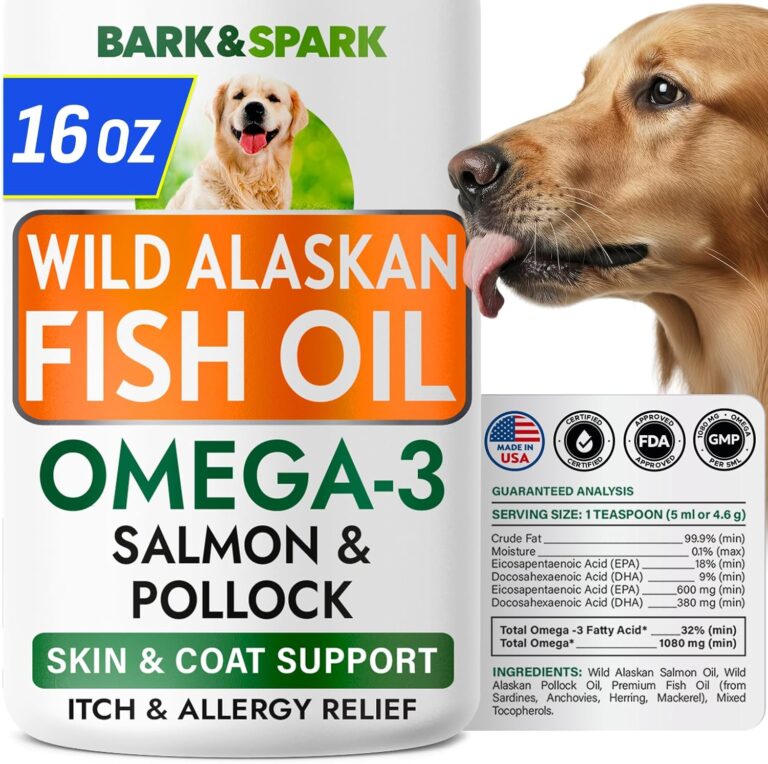 BARK&SPARK Omega 3 Fish Oil for Dogs - w/Wild Alaskan Salmon Oil for Dogs, Fish Oil Liquid Supplement for Pets, EPA+DHA Fatty Acids, Skin&Coat Support - Itch&Allergy Relief, Joint, Immune&Heart Health