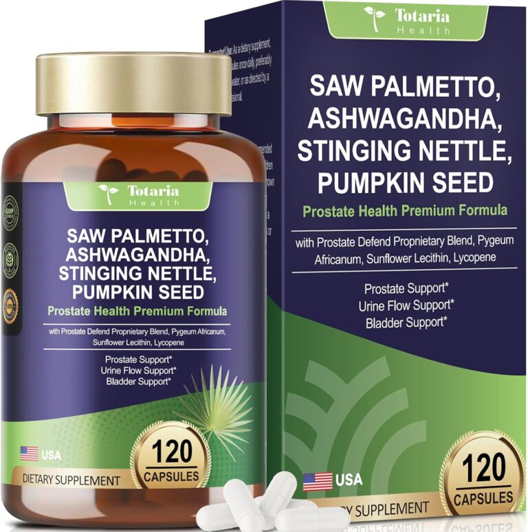 Totaria Organic Saw Palmetto with Pumpkin Seed - Prostate Health Supplements with Ashwagandha Root, Stinging Nettle, Prostate Defend Propnietary Blend, DHT Blocker for Men & Women, 120 Count