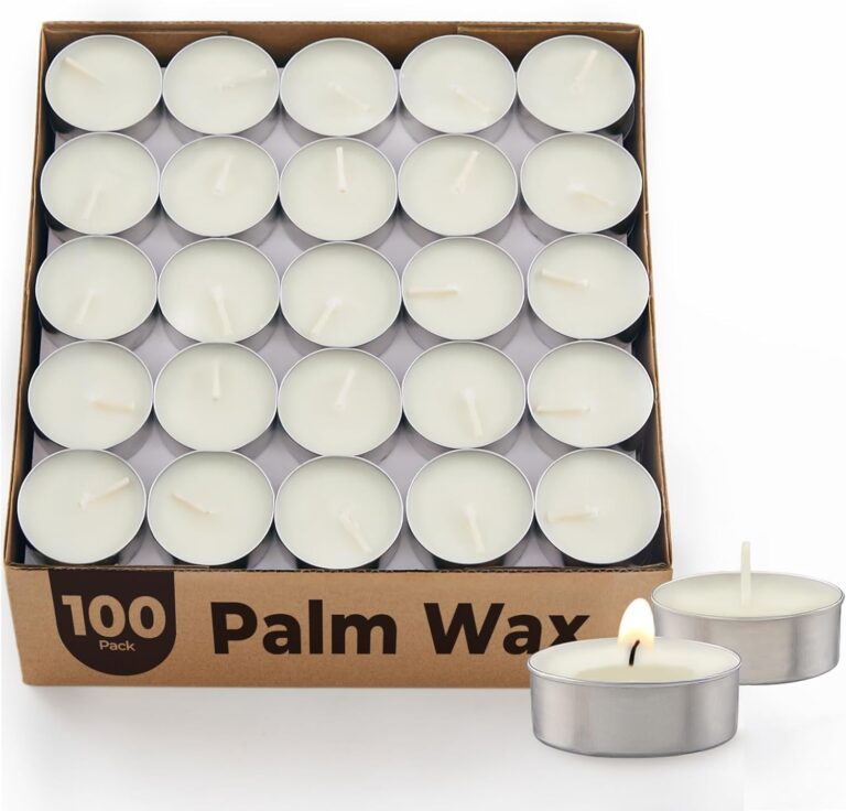 Unscented Palm Tea Lights Candles 100 Pack Bulk, 4.5 Hours Long Burning White Tea Lights,Non-Paraffin, Smokeless, Mini Tealight Votive Candles for Wedding, Christmas Lights, Party, Christmas