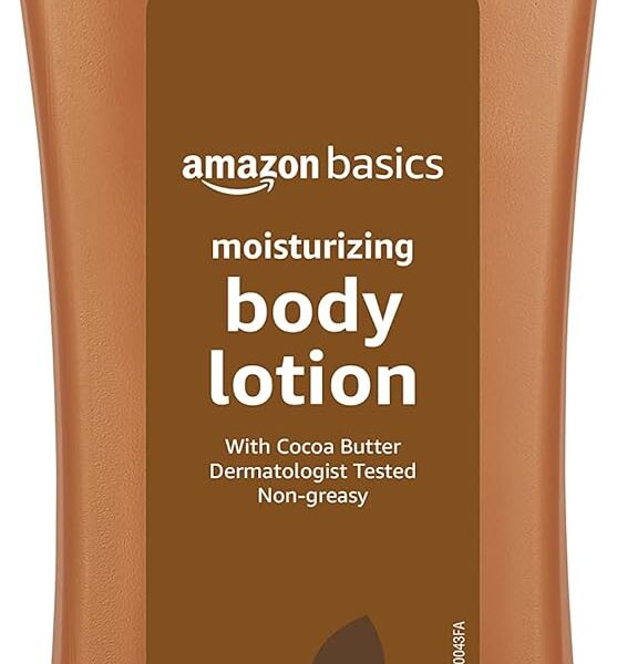 Amazon Basics Moisturizing Cocoa Butter Body Lotion for Dry Skin, Non-Greasy, Paraben Free, Lightly Scented, 20.3 Fl Oz